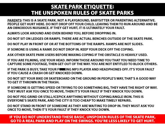 Spott Dreams of Skate Parks Skatepark Etiquette