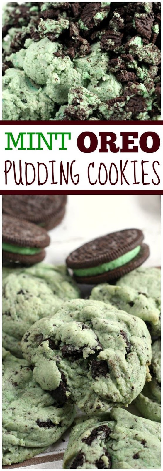 Mint Oreo Pudding Cookies are soft, chewy and full of mint flavor, Oreo pudding mix and crumbled Oreo cookies! The #mint and #chocolate flavor combination is a winner in these amazing #cookies! #Oreo Mint #Pudding Cookies from Butter With A Side of Bread #baking #dessert #food #recipe