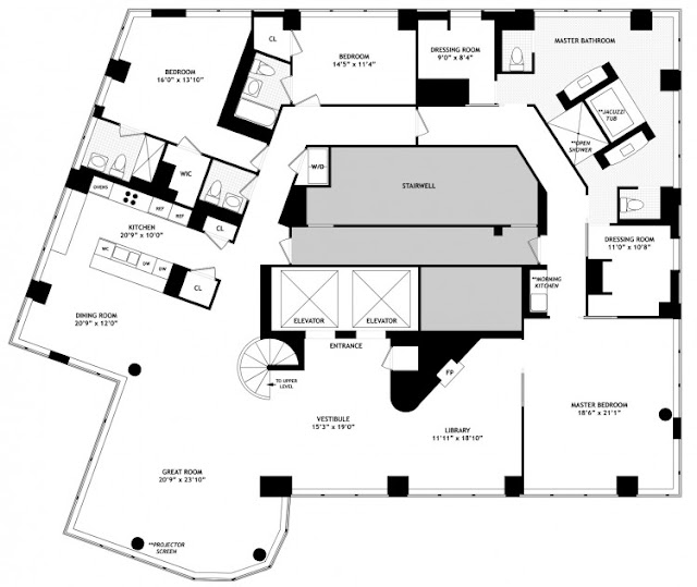 Floor plan of lower floor in one of the most beautiful penthouses
