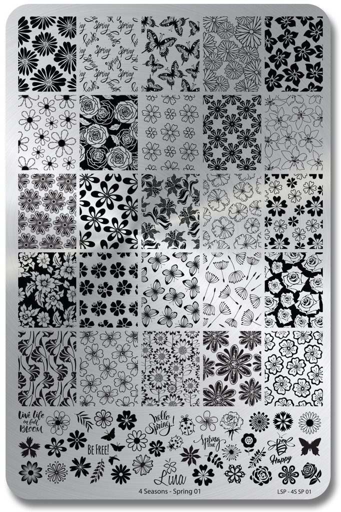 Lina Nail Art Supplies 4 Seasons - Spring 01 Stamping Plate - Swatches & Review by Olivia Jade Nails