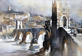 05-Besalu-Bridge-Thomas-Schaller-Watercolor-Paintings-Indoors-and-Outdoors-www-designstack-co