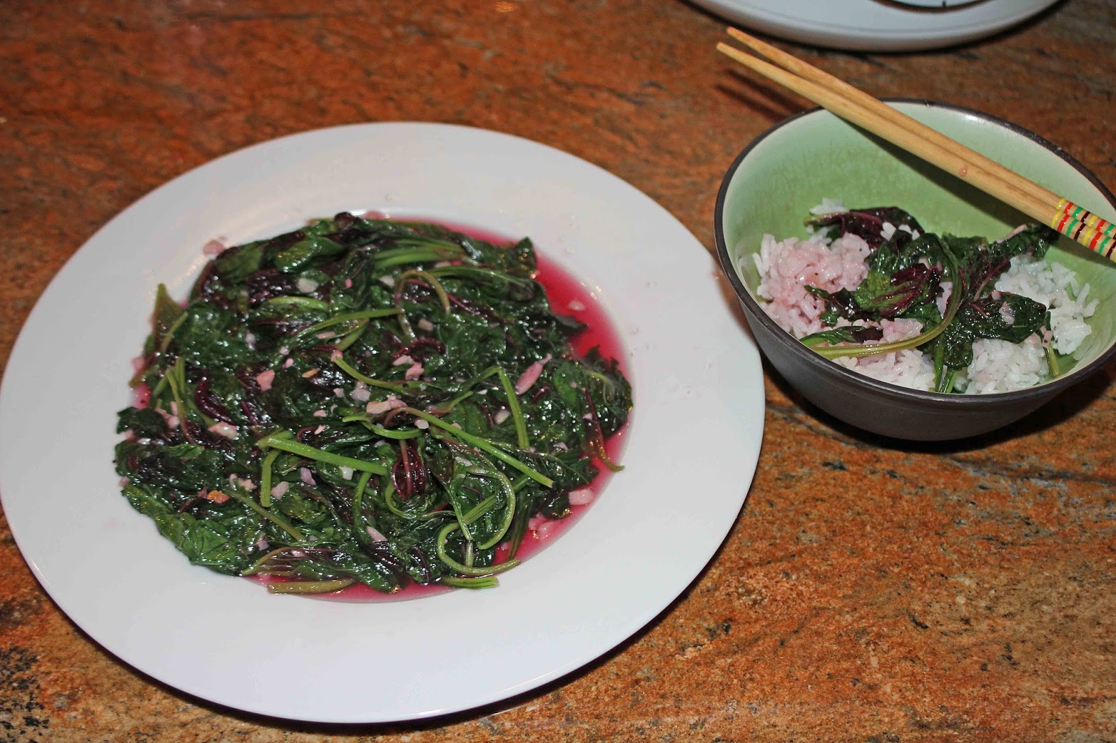 The Grub Files Cooking with Camissonia StirFried Red Amaranth Greens