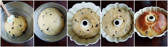 stages of babka dough throughout the proofing and baking process
