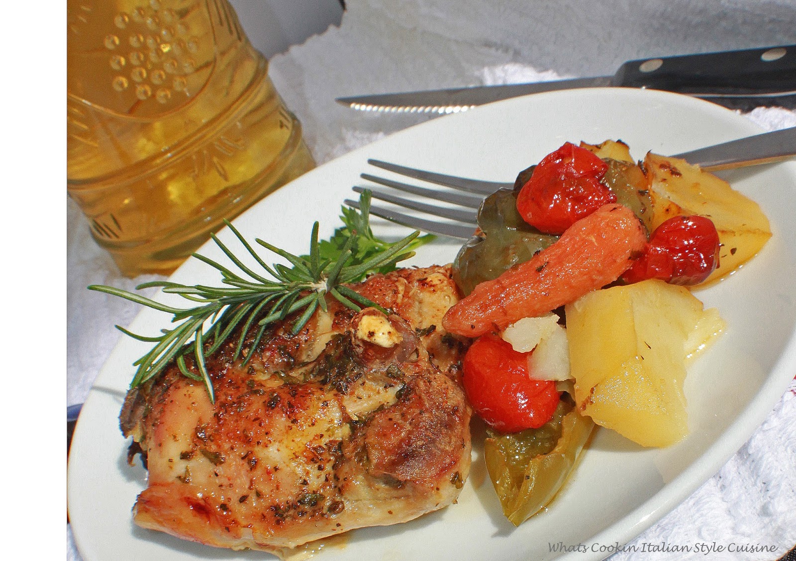 Baked Italian Chicken Italian chicken with potatoes, carrots, peppers and tomatoes