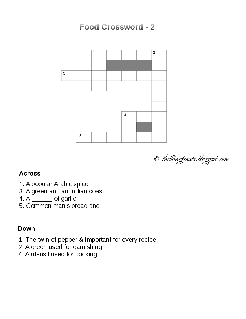 Food for art, heart and thought! Food Crossword 2