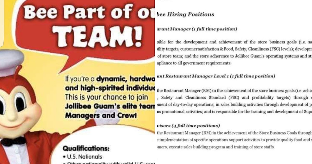Jollibee Service Crew Jollibee Guam Hiring