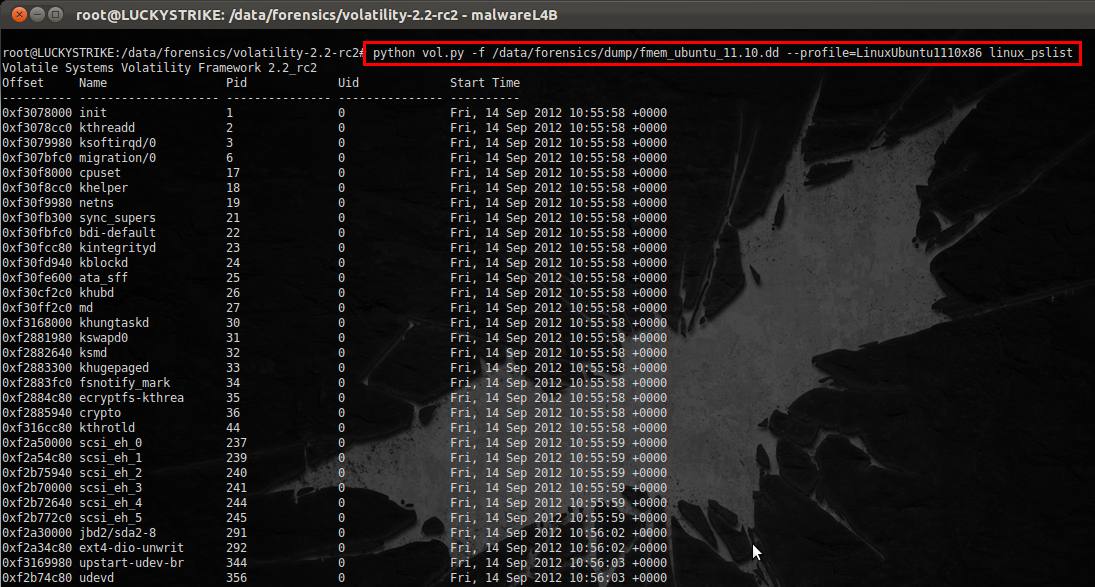 malwareL4B Volatility 2.2 RC2 Linux Profile 생성