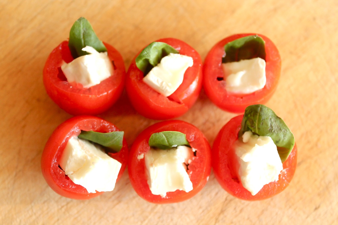 Easy Canapes Tomato, Basil and Goats Cheese
