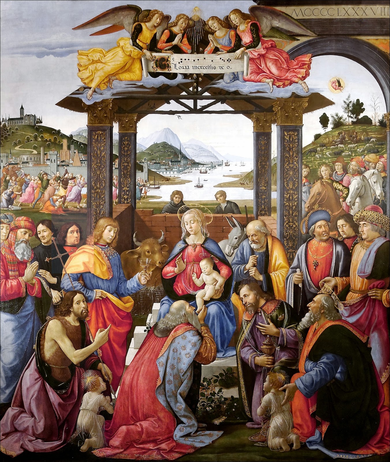 DAPAZZI Adoración de los Magos, Con autorretrato de Ghirlandaio. Florencia (1488).
