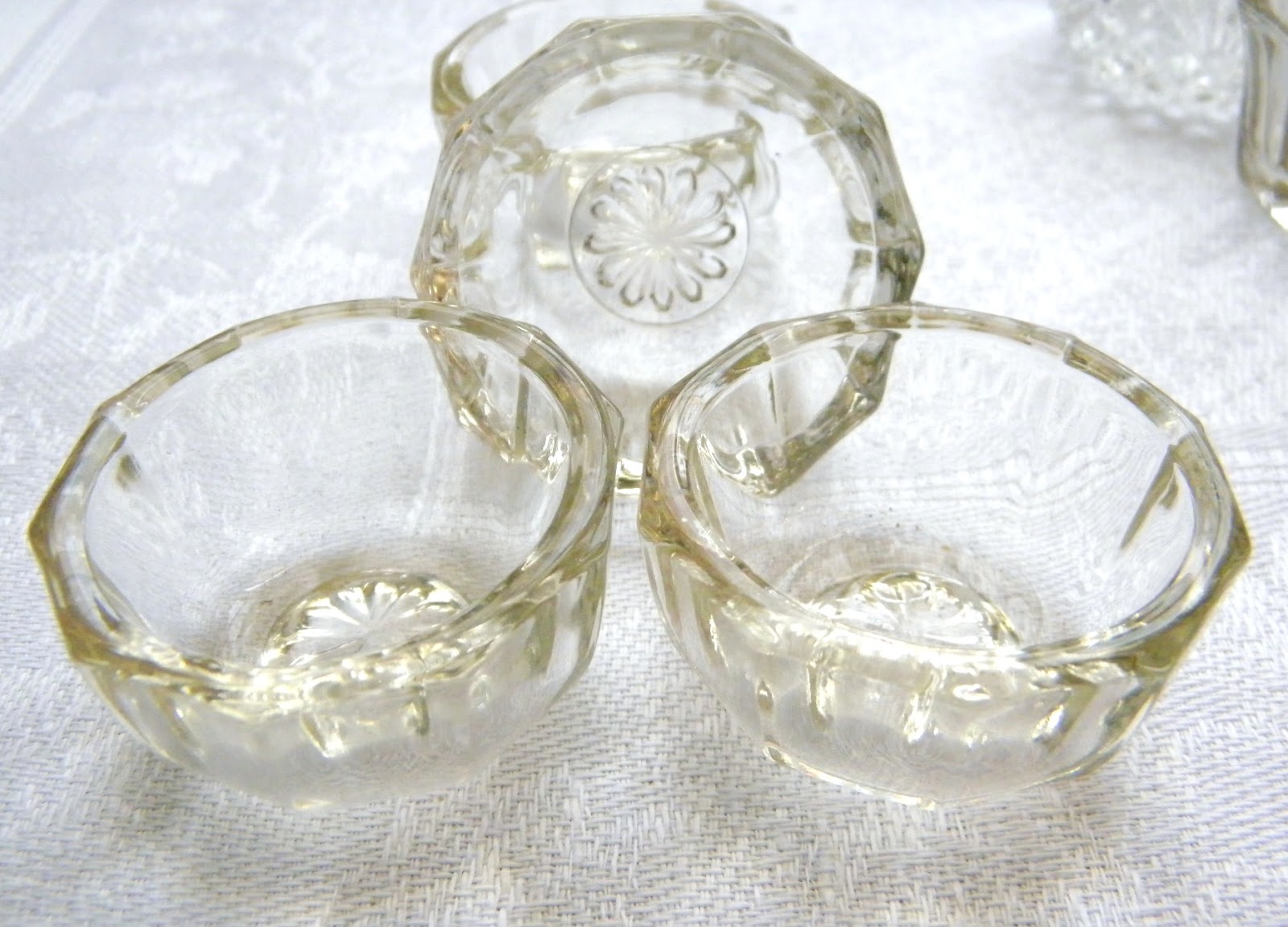 Two Salt Dips Pair of Clear Glass Crystal Vintage Dips Round Diamond Pattern Sold As Is