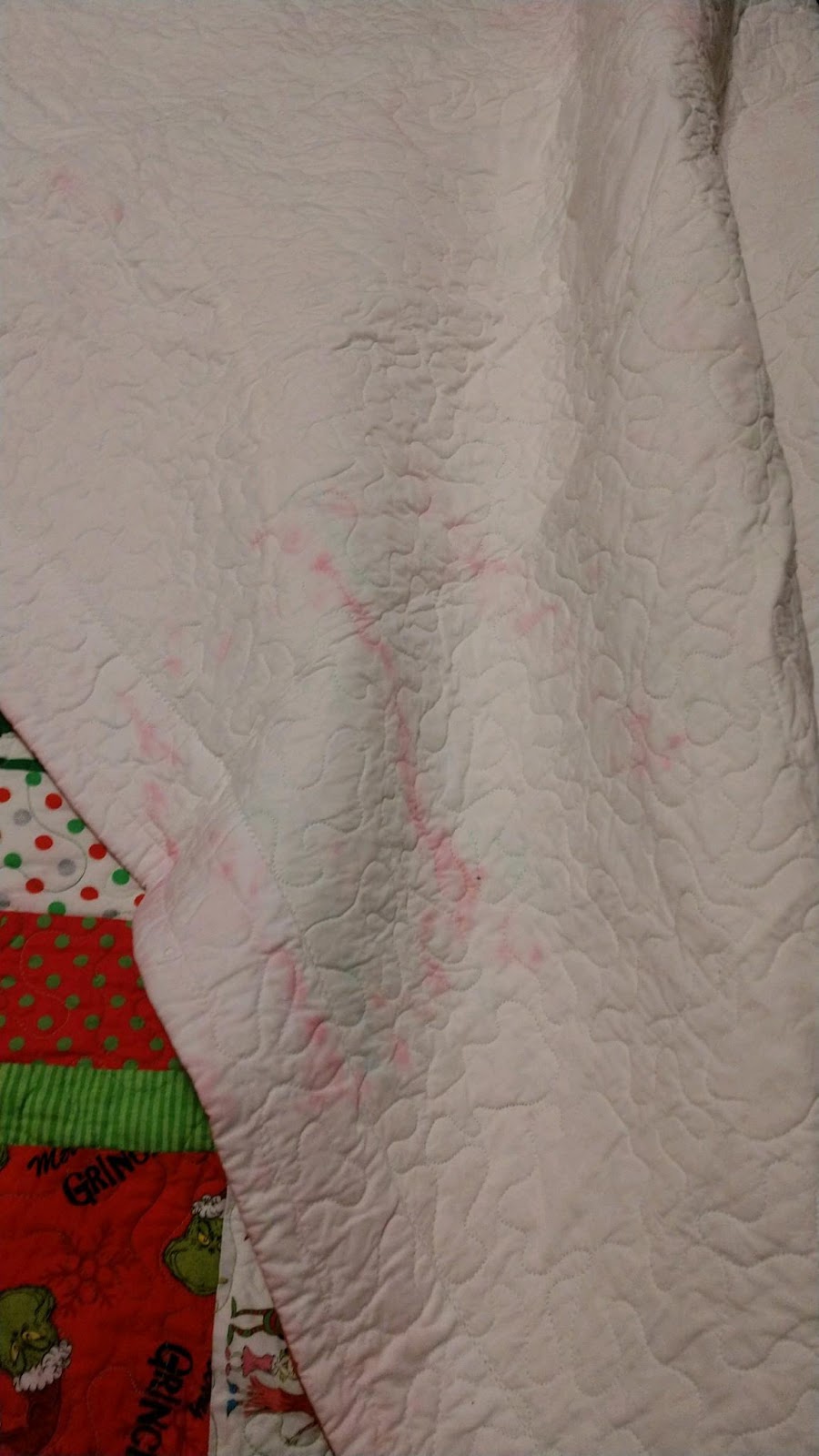 to..... Karla's Kitchen How to remove bleeding from red fabric