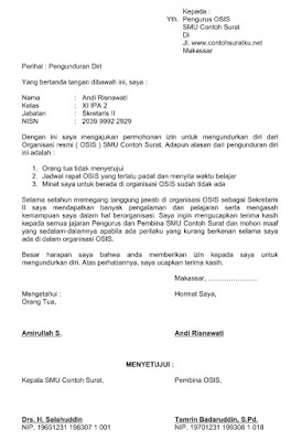 Contoh Surat Pengunduran Diri Dari Organisasi Osis Terbaru Format Word Idnoffice