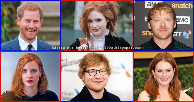 Pelirrojos naturales famosos: Príncipe Harry, Karen Gillan, Ron Weasley, Jessica Chastain, Ed Sheeran, Julianne Moore...