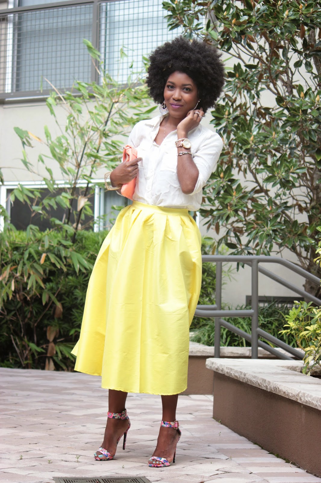 Yellow Midi Skirt+ Silk Blouse (OOTD) - FASHIONTOLIVE + FASHIONABLEFOODIVA