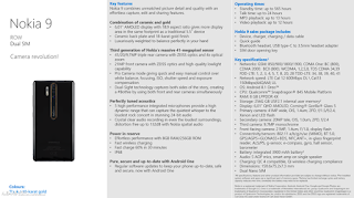 Nokia 9 Leaked Specs