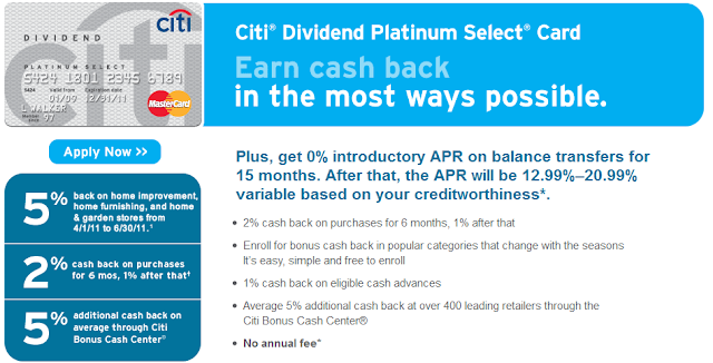 Best U.S. Credit Card Deals: Citi® Dividend Platinum Select® MasterCard®