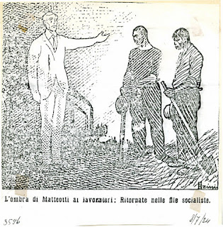 L'ombra di Matteotti ai lavoratori Ritornate nelle file socialiste, Giuseppe Scalarini, Avanti! 8-7-1924