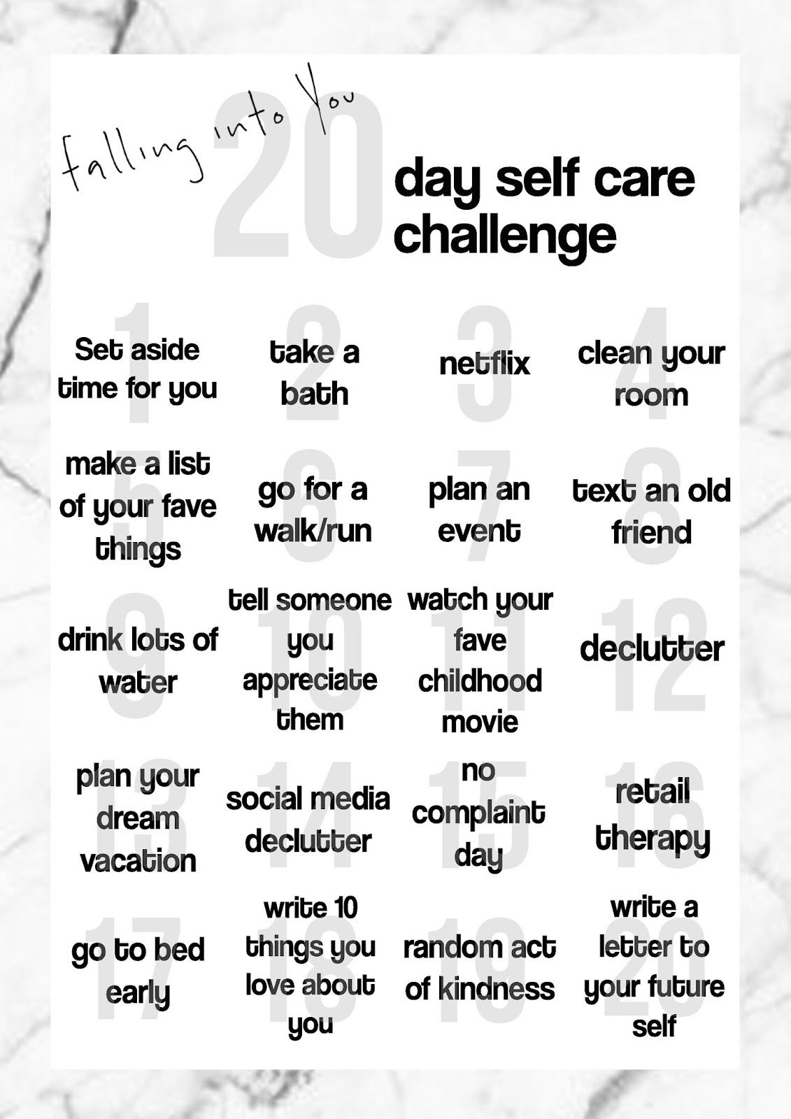 20 DAY SELF CARE CHALLENGE Falling Into You