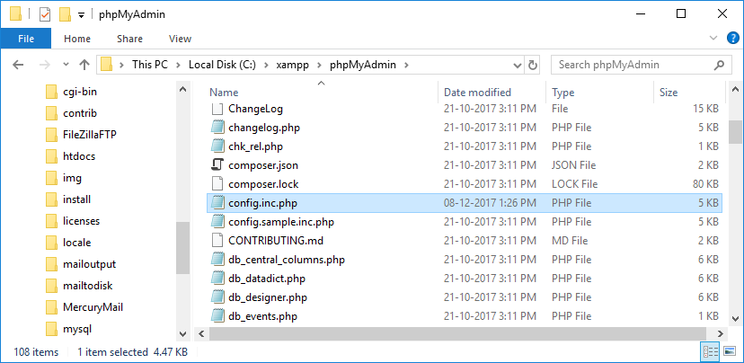 Hướng dẫn đặt và đổi mật khẩu cho phpMyAdmin trên XAMPP 7