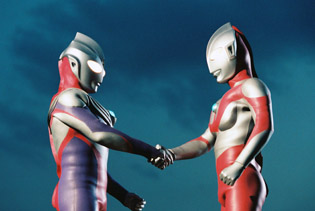 Ultraman Tiga and Ultraman Shakes Hands
