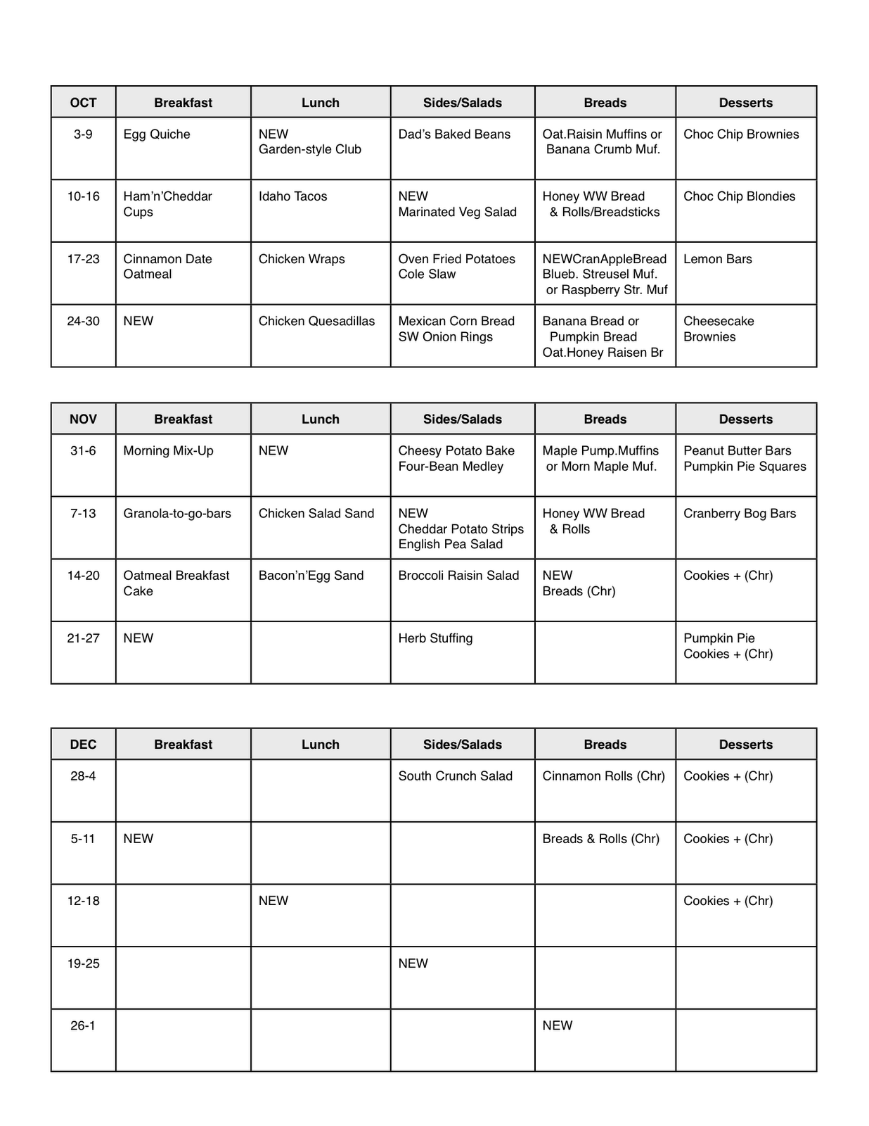 Pursuing Heart: Three-month Menu Planning