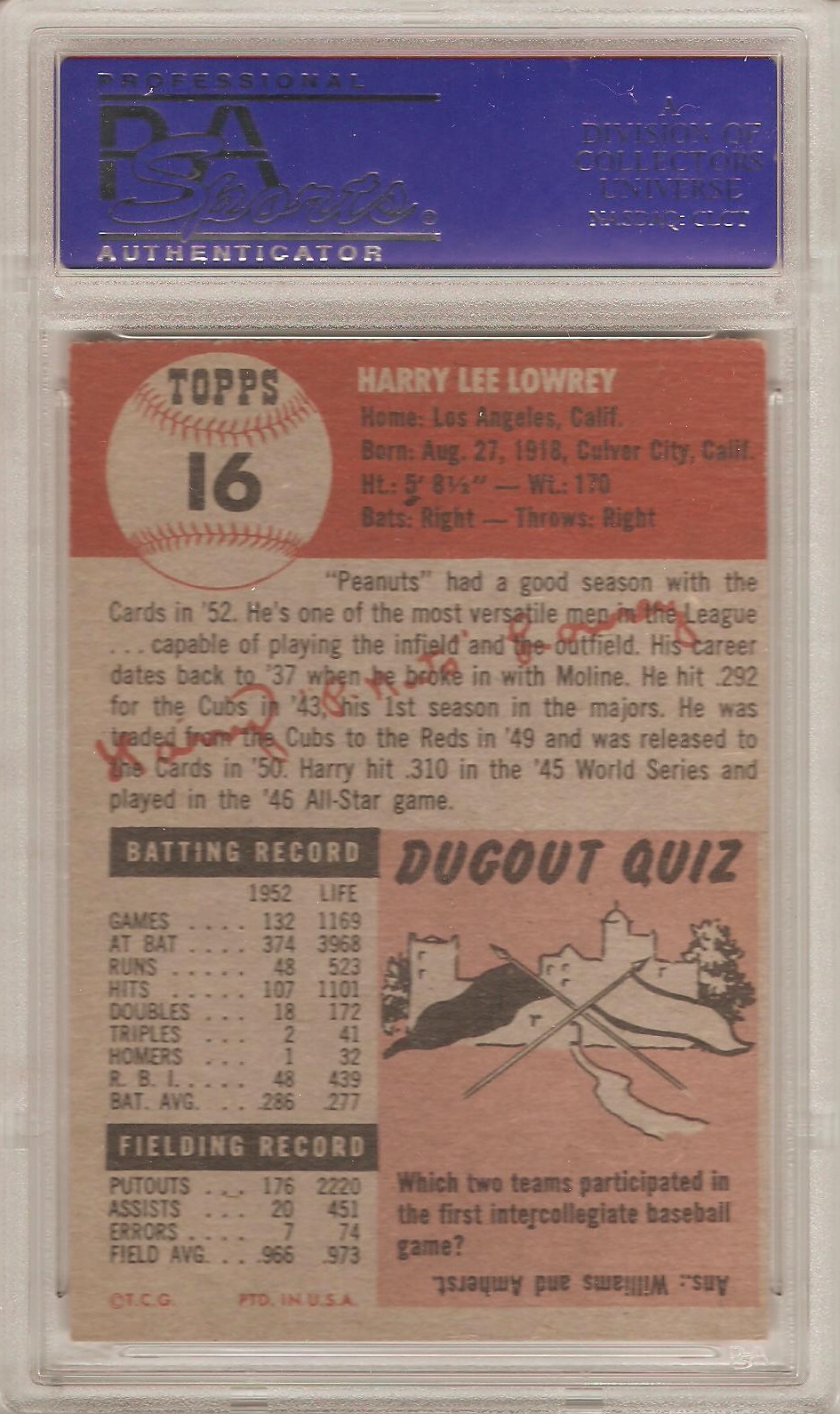 Shoebox Legends 1953 Topps Project Peanuts Lowrey