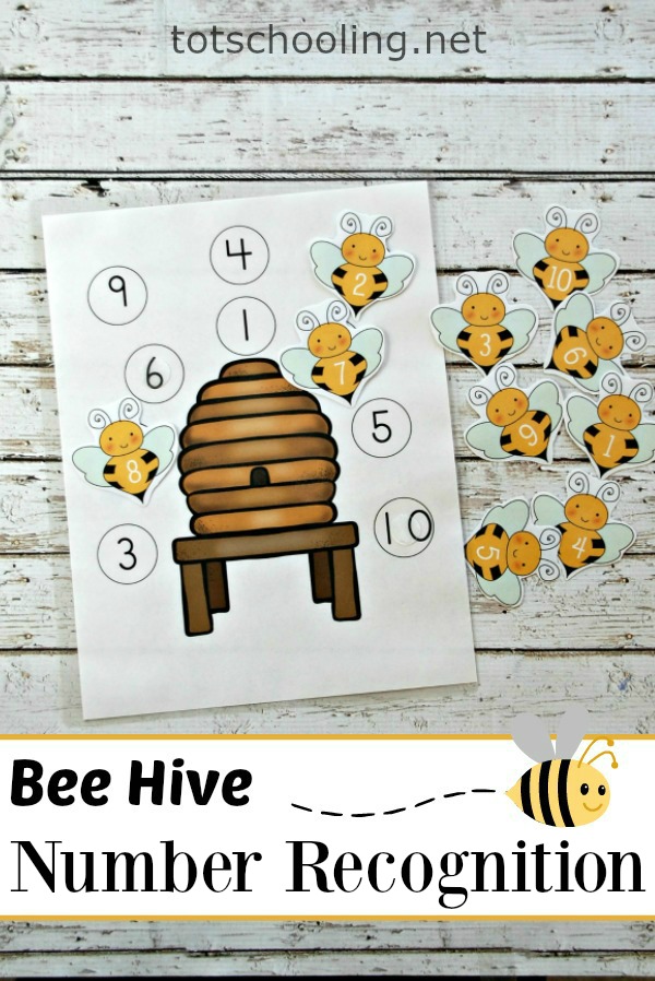 FREE printable Number recognition and matching activity for toddlers and preschoolers featuring bees. Perfect preschool math activity for Spring or Summer.