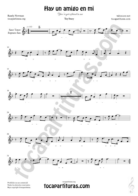  Soprano Sax y Saxo Tenor Partitura de Hay un amigo en mi Sheet Music for Soprano Sax and Tenor Saxophone Music Scores