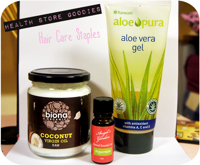 Health Store Beauty and Hair Staples- Aloe Vera Gel, Cold Pressed Coconut Oil & Peppermint Oil