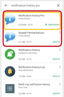 Notification History Aplikasi Sejarah Pemberitahuan