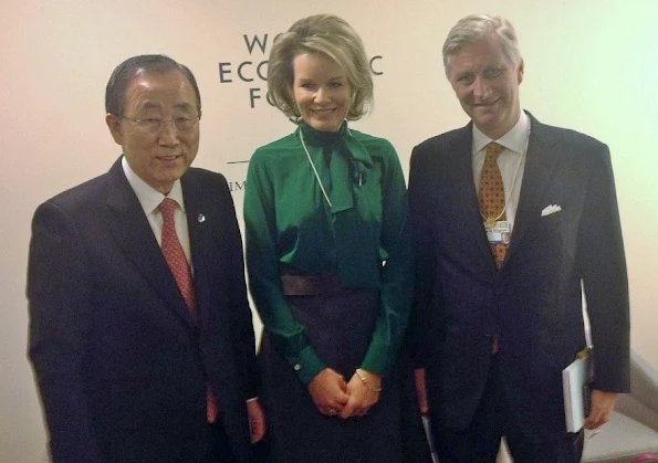 UN secretary-general Ban Ki-Moon - Queen Mathilde and King Philippe of Belgium at the World Economic Forum 2016 in Davos, Switzerland.