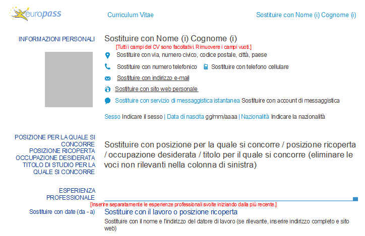 modello curriculum europass da