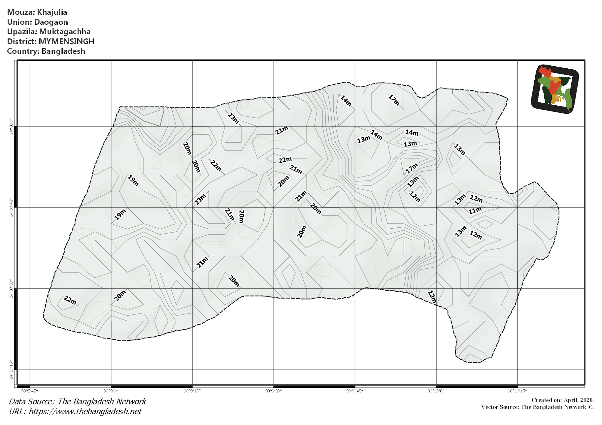 Map of Khajulia Mouza of Muktagachha Upazila, MYMENSINGH, Bangladesh.