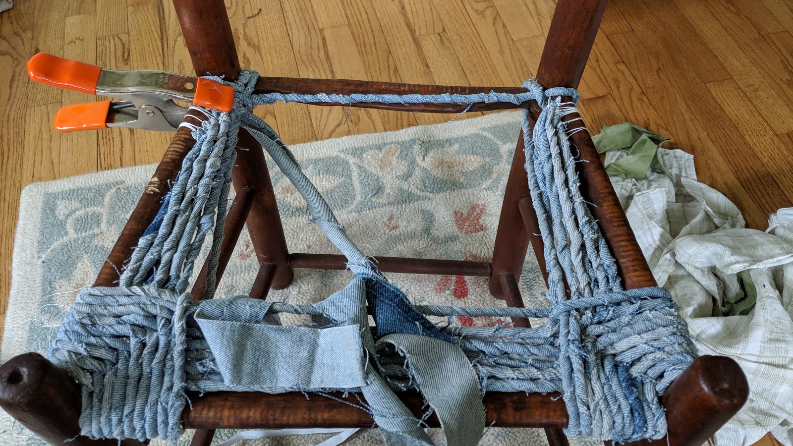 How to Make a "Rush" Woven Seat Chair Using Old Jeans (or Fabric Scraps)