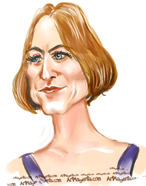 Jodie Foster caricature cartoon. Portrait drawing by caricaturist Artmagenta.