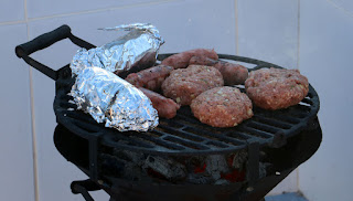 Home made burgers, sausages and sweetcorn Home made burgers, sausages and sweetcorn