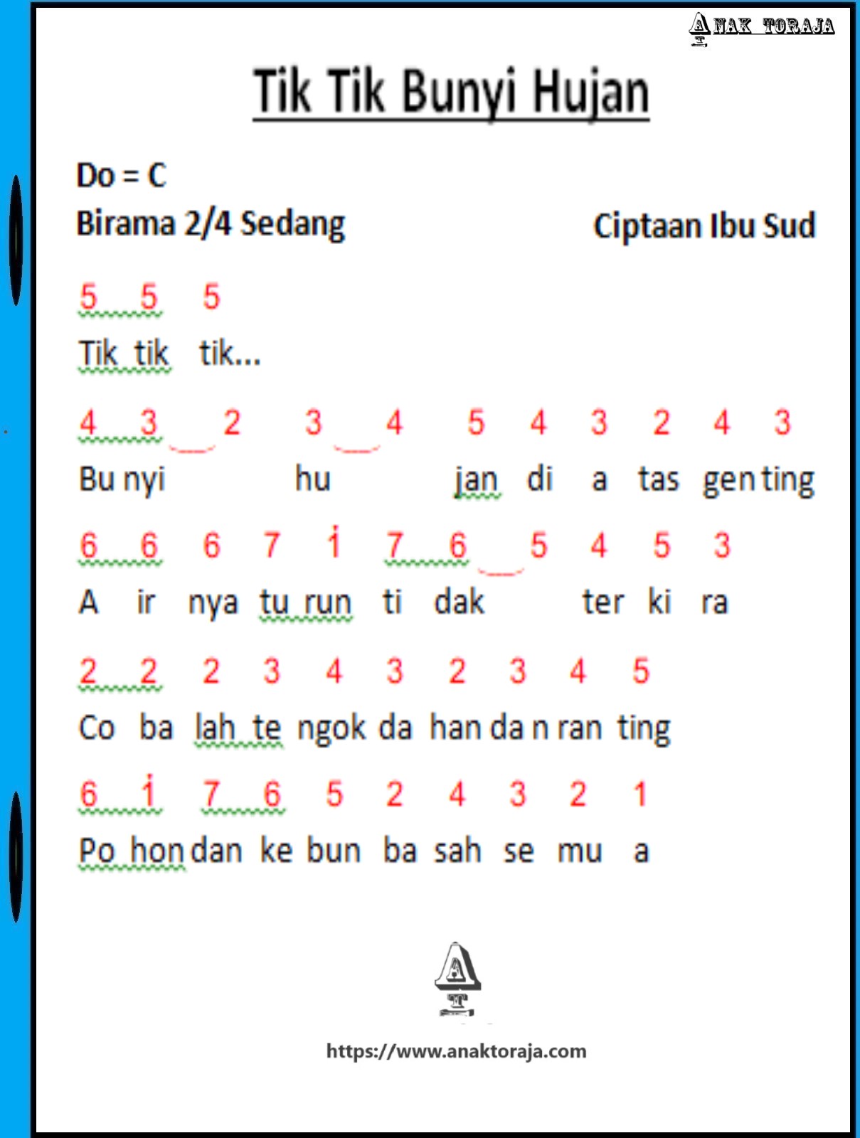 Not Angka Lagu Tik Tik Bunyi Hujan