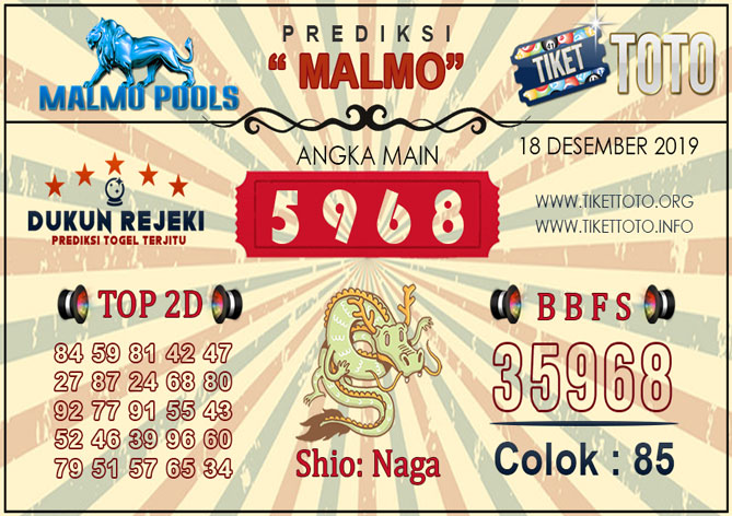 Prediksi Togel MALMO TIKETTOTO 18 DESEMBER 2019