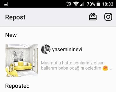 repost uygulamasındaki görünüş repost uygulamasındaki görünüş