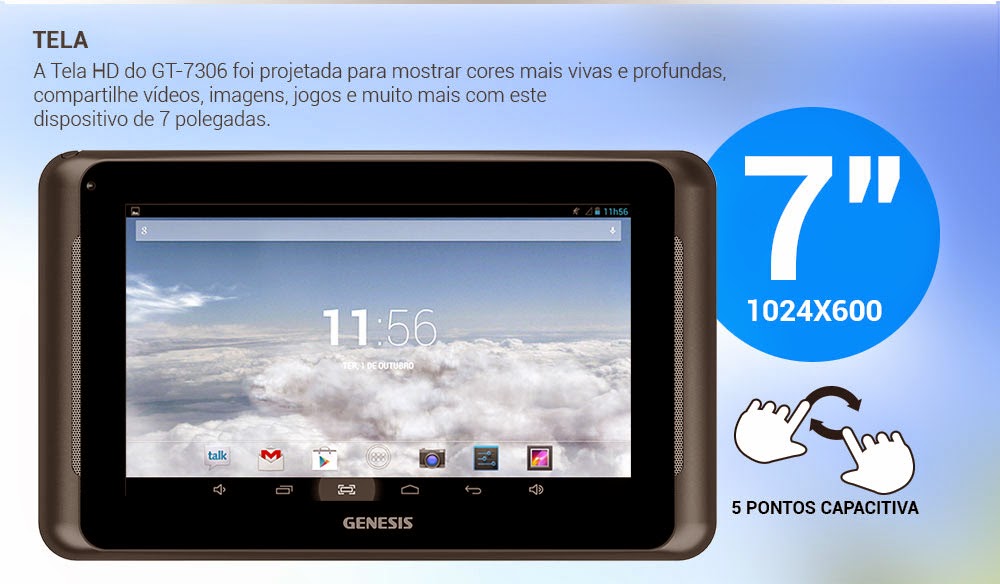 Tablet Genesis GT-7306 Android, Câmera, TV Digital, Dualcore