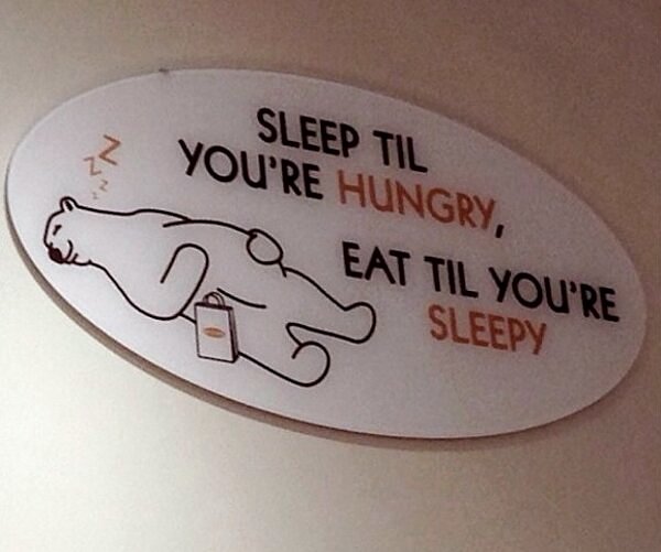 Sleep til you're hungry, eat til you're sleepy