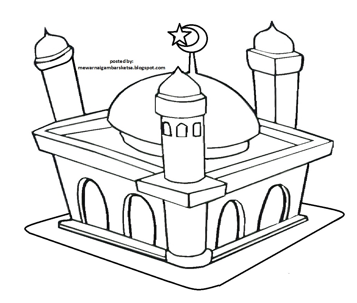Mewarnai Gambar Tempat Ibadah Berdoa Masjid Download Sketsa Kumpulan