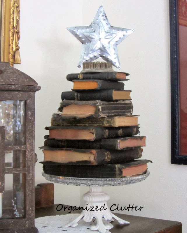 Stacked Bible Christmas Tree & the Nativity Set www.organizedclutterqueen.blogspot.com