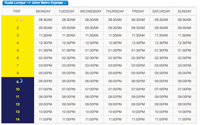 jadual waktu perjalanan bas causeway link ke Legoland JB