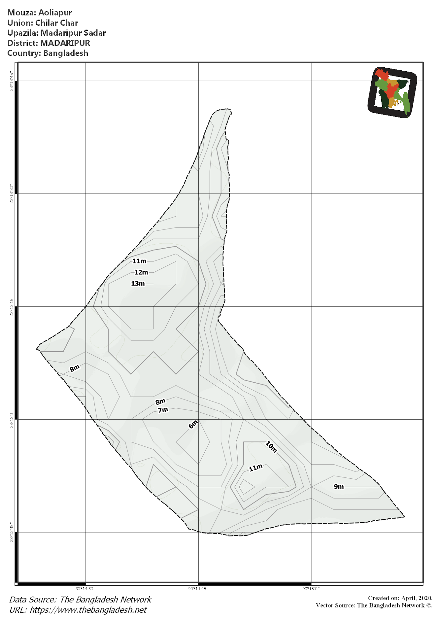 Map of Aoliapur Mouza of Madaripur Sadar Upazila, MADARIPUR, Bangladesh.
