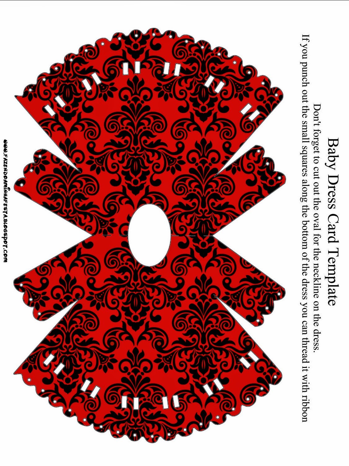 Damasco Negro en Fondo Rojo: Invitaciones para Imprimir Gratis. Tarjeta en forma de camisón de bebé de Damasco Negro en Fondo Rojo.