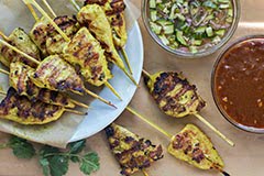 Chicken Satay with Reduced Sugar Hot Pepper + Almond Butter Sauces