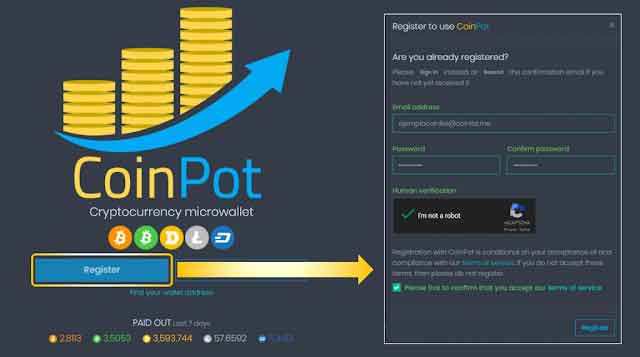 Singing up to CoinPot