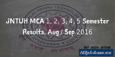 JNTUH MCA 1, 2, 3, 4, 5 Semester Results, Aug / Sep 2016