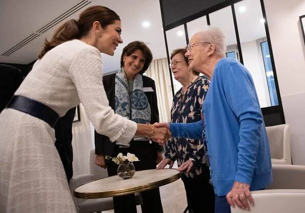 Crown Princess Mary wore a dress by Ole Yde Copenhagen, Gianvito Rossi pumps and carried Prada bag